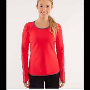 lululemon athletica Red Long-Sleeve Athletic Top with Gray Trim